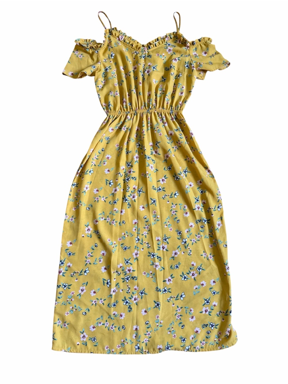 Monteau Yellow Floral Open Shoulder Midi Dress S